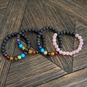 Lot of 4 Chakra Lava Bead Bracelets – 7 Chakra Crystal Diffuser Beads